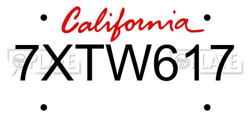 7XTW617 California License Plate