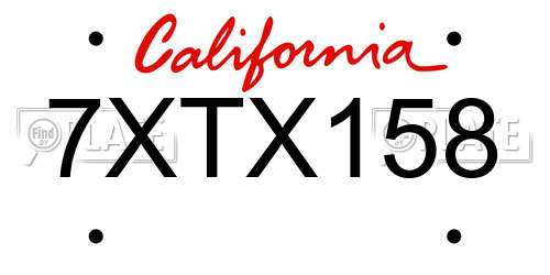 7XTX158 California License Plate