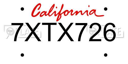 7XTX726 California License Plate