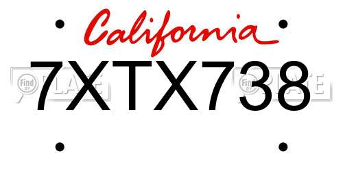 7XTX738 California License Plate