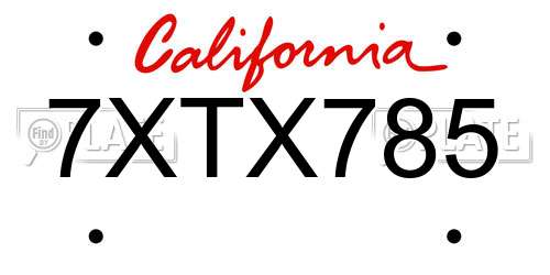 7XTX785 California License Plate