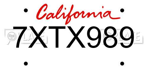 7XTX989 California License Plate