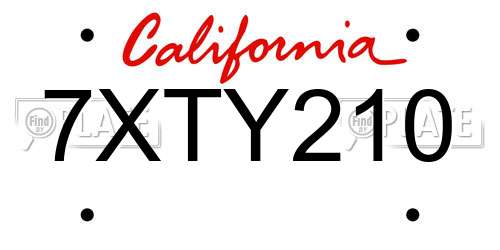 7XTY210 California License Plate