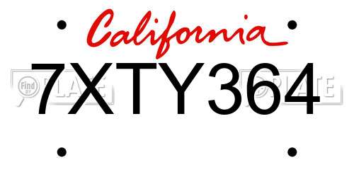 7XTY364 California License Plate