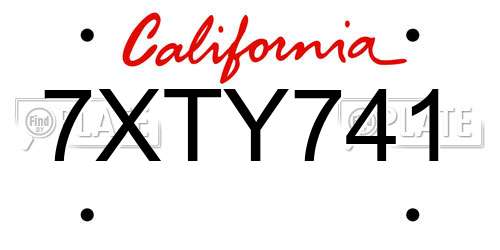 7XTY741 California License Plate