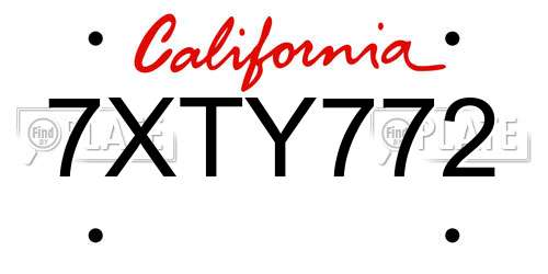 7XTY772 California License Plate