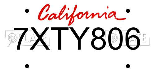 7XTY806 California License Plate