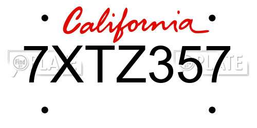 7XTZ357 California License Plate