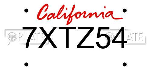 7XTZ54 California License Plate