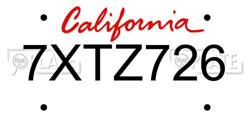 7XTZ726 California License Plate