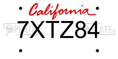 7XTZ84 California License Plate