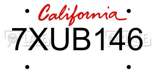 7XUB146 California License Plate