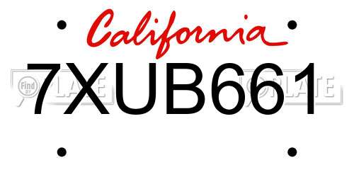 7XUB661 California License Plate
