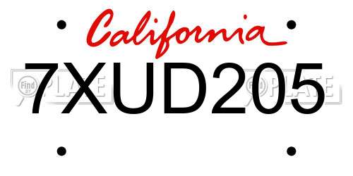 7XUD205 California License Plate