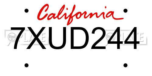 7XUD244 California License Plate