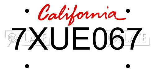 7XUE067 California License Plate