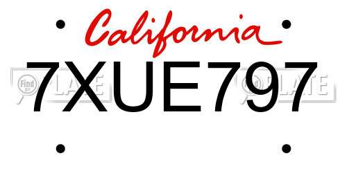 7XUE797 California License Plate