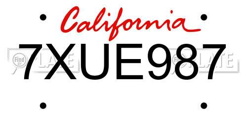 7XUE987 California License Plate