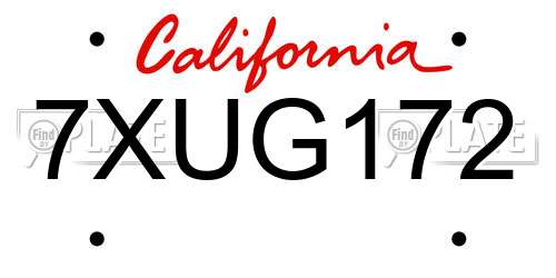 7XUG172 California License Plate
