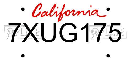 7XUG175 California License Plate