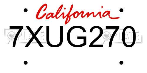 7XUG270 California License Plate