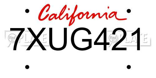 7XUG421 California License Plate