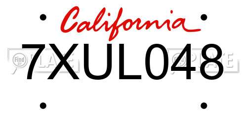 7XUL048 California License Plate
