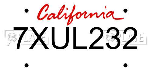 7XUL232 California License Plate