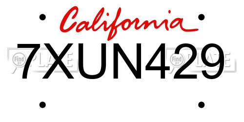 7XUN429 California License Plate