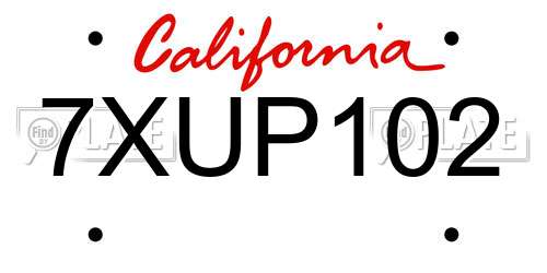 7XUP102 California License Plate