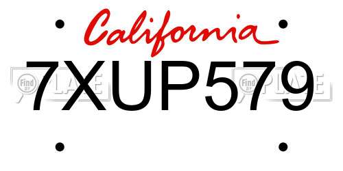 7XUP579 California License Plate