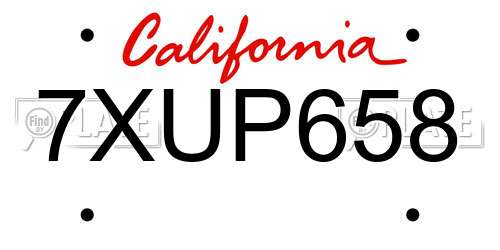 7XUP658 California License Plate