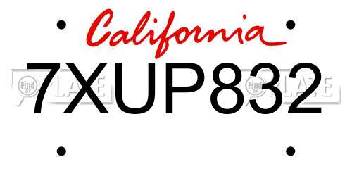 7XUP832 California License Plate