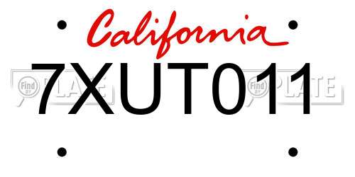 7XUT011 California License Plate