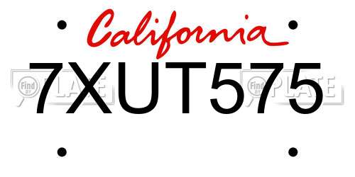 7XUT575 California License Plate