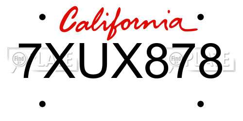 7XUX878 California License Plate