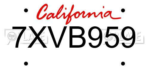 7XVB959 California License Plate