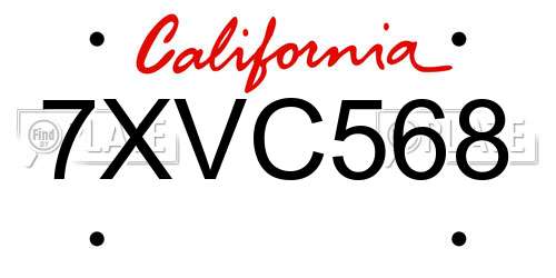 7XVC568 California License Plate