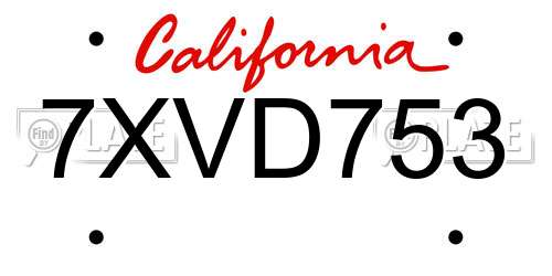 7XVD753 California License Plate
