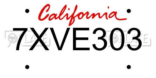 7XVE303 California License Plate