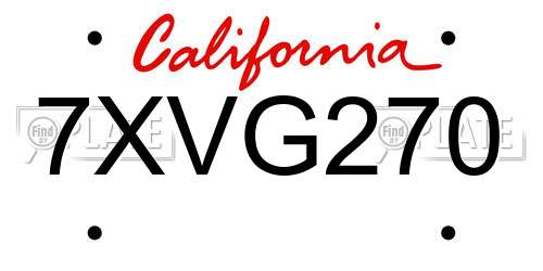 7XVG270 California License Plate
