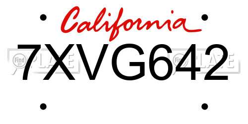 7XVG642 California License Plate