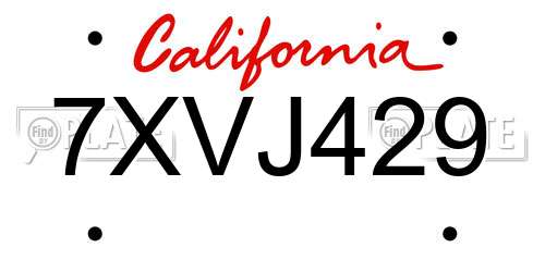 7XVJ429 California License Plate