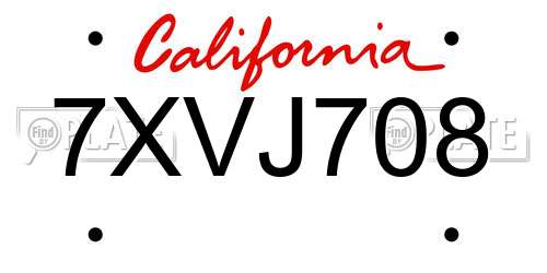 7XVJ708 California License Plate