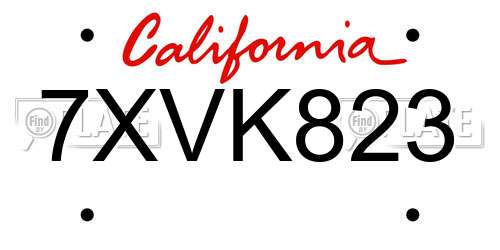 7XVK823 California License Plate