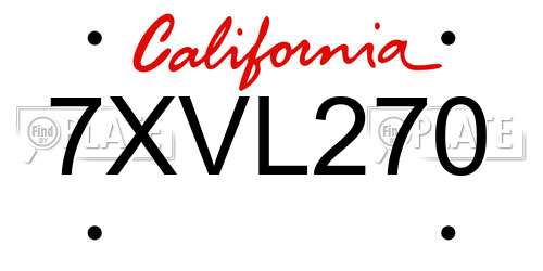 7XVL270 California License Plate