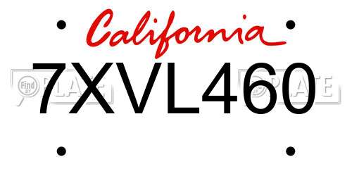 7XVL460 California License Plate