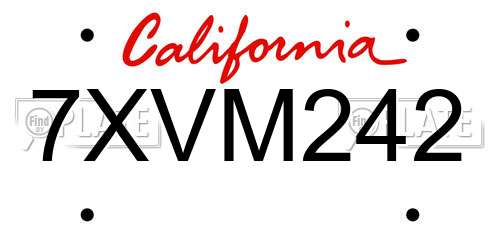 7XVM242 California License Plate