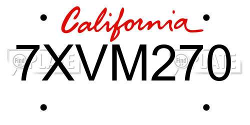 7XVM270 California License Plate