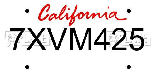 7XVM425 California License Plate